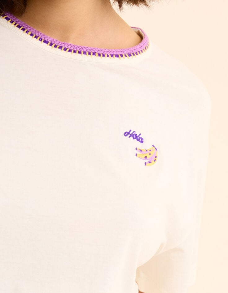 Ikks Tee-shirt Blanc Col Brodé I.Code