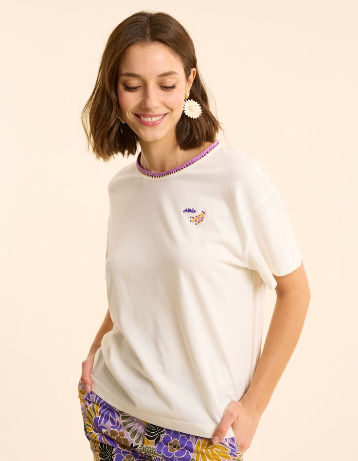 ikks Tee-shirt blanc col brodé I.Code