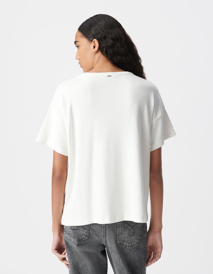 Ikks Tee-shirt Blanc Message Brodé Perles