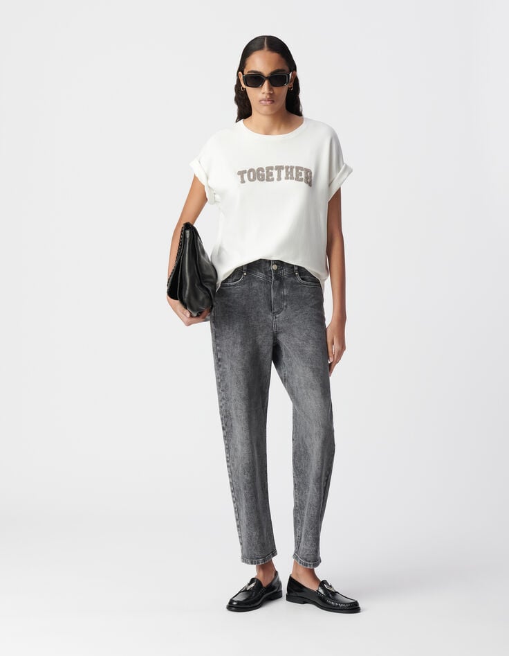 ikks Tee-shirt blanc message brodé perles