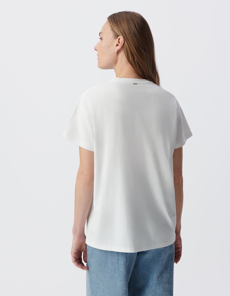 Ikks Tee-shirt Blanc Message Irisé Iridescent