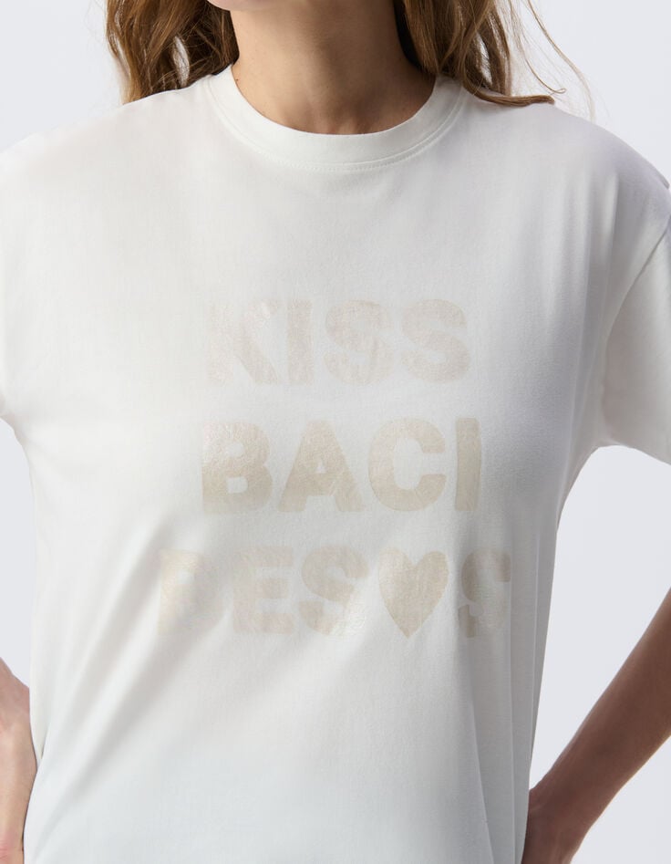Ikks Tee-shirt Blanc Message Irisé Iridescent