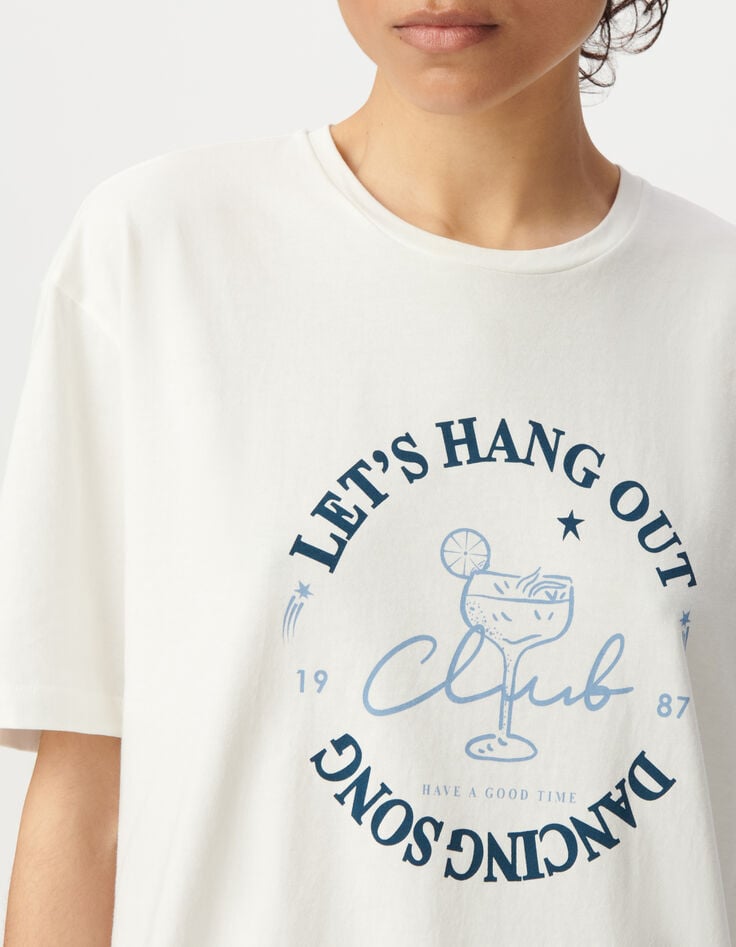 Ikks Tee-shirt Blanc Message Visuel Cocktail
