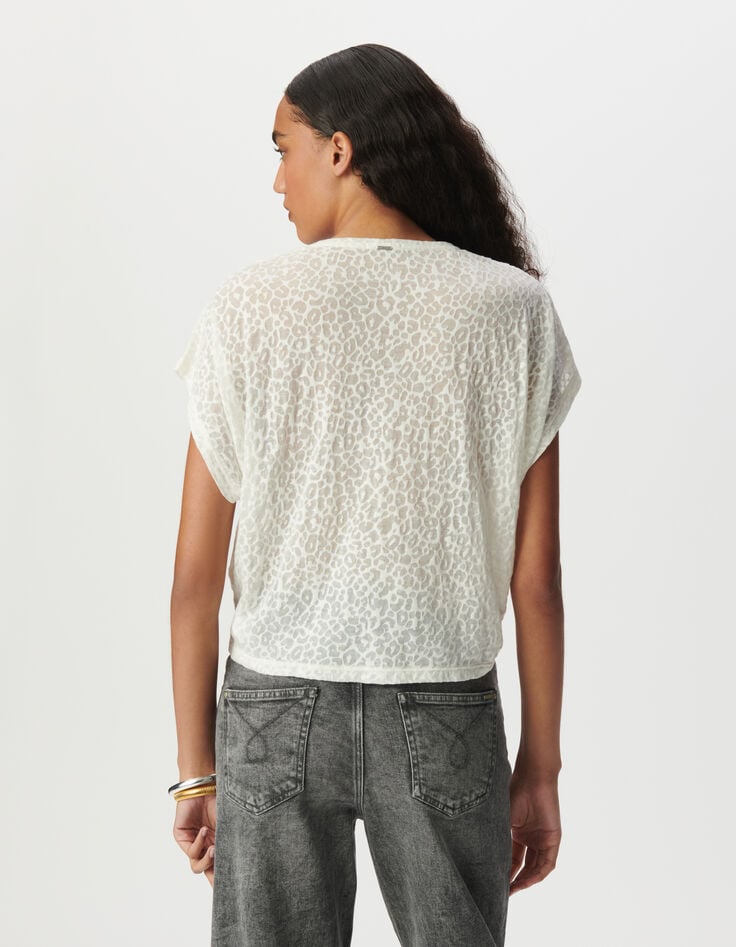 Ikks Tee-shirt Blanc Motif Léopard En Transparence