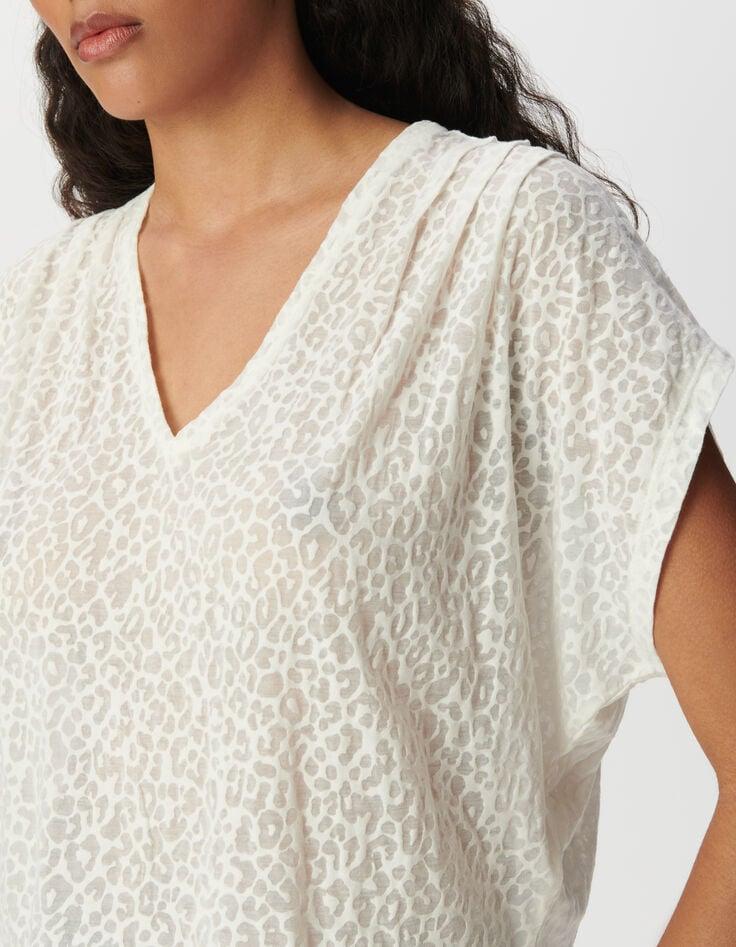Ikks Tee-shirt Blanc Motif Léopard En Transparence