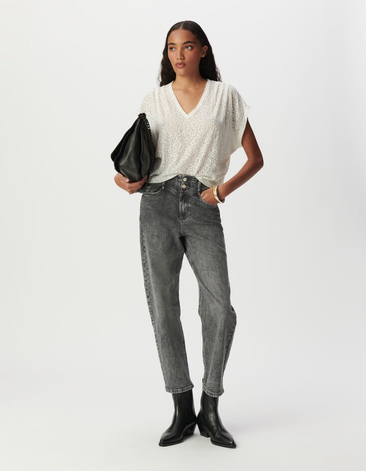 ikks Tee-shirt blanc motif léopard en transparence