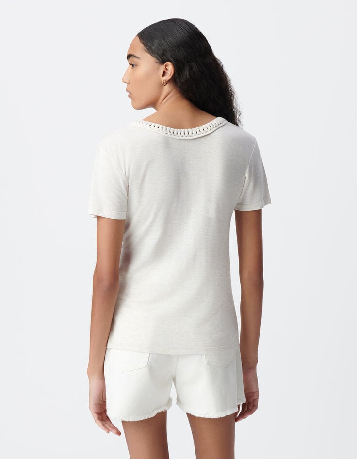 Ikks Tee-shirt Blanc Tressage Encolure V Femme