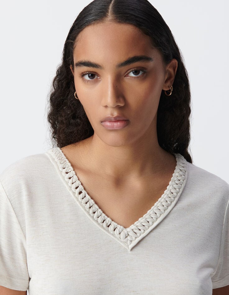 Ikks Tee-shirt Blanc Tressage Encolure V Femme