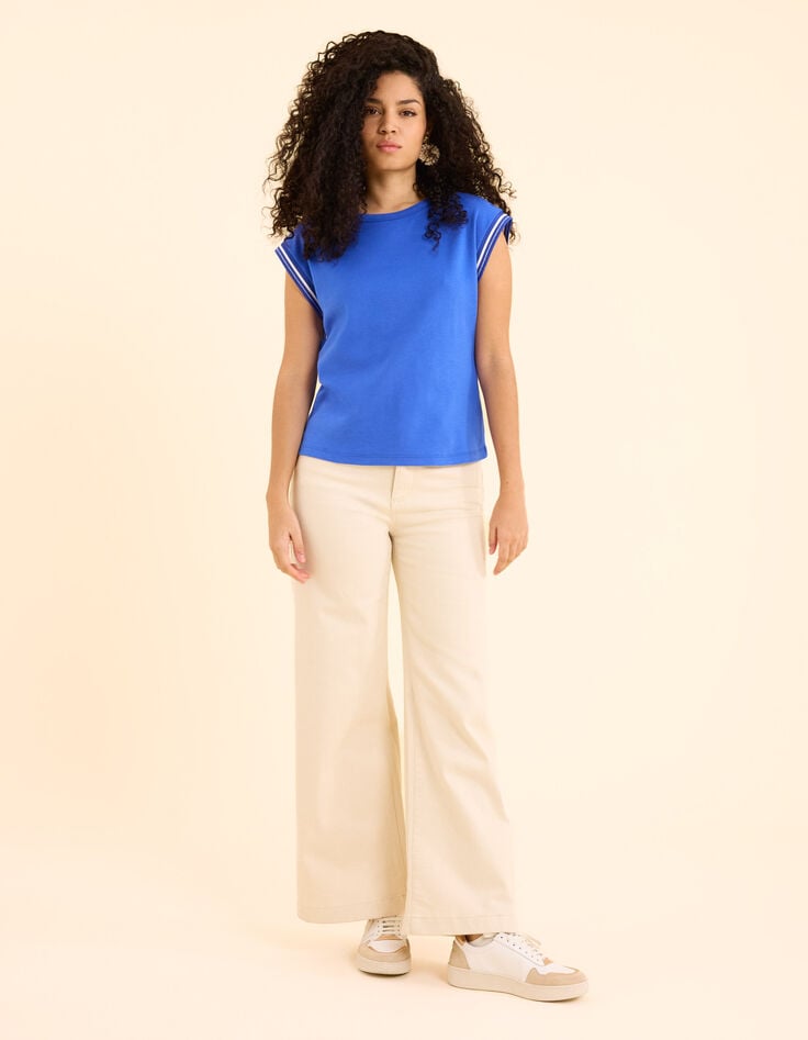 Ikks Tee-shirt Bleu Bords-côtes Rayés I.Code