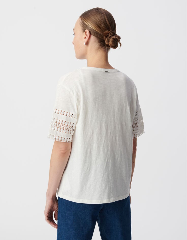 Ikks Tee-shirt Col Rond Blanc Manches Dentelle