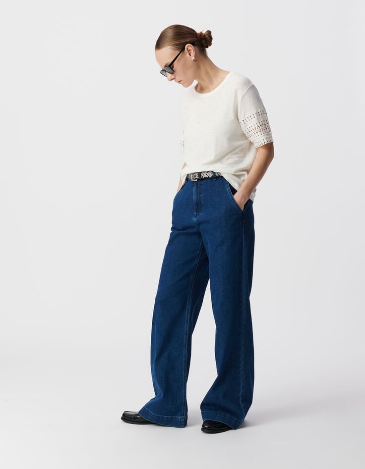 ikks Tee-shirt col rond blanc manches dentelle