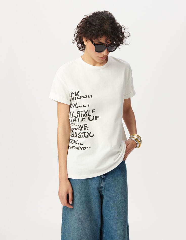 Ikks Tee-shirt Col Rond Blanc Visuel Messages