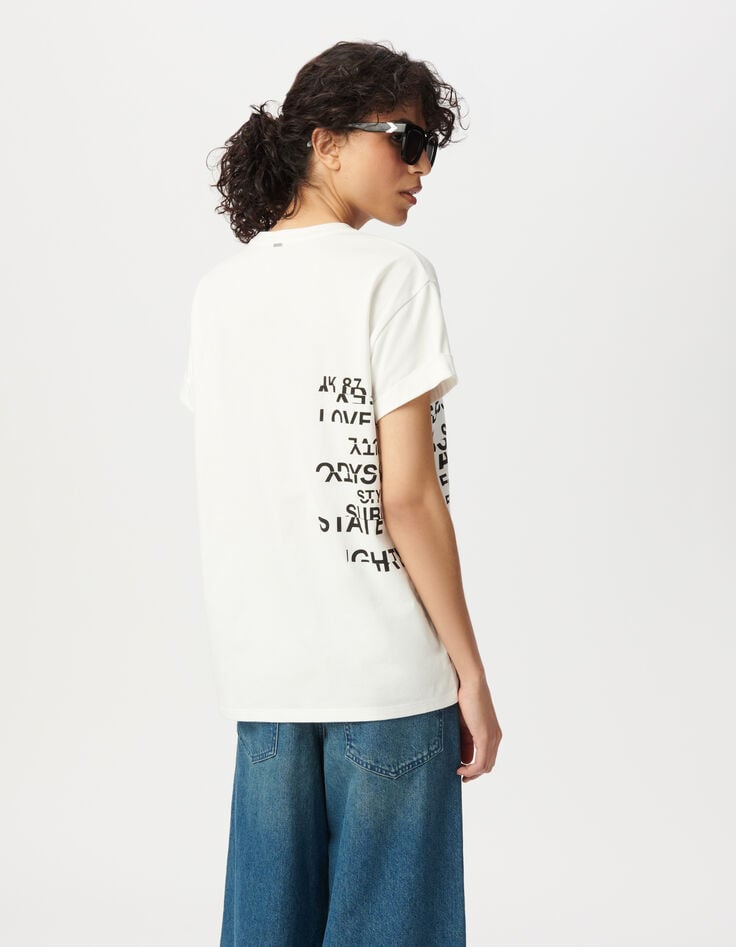 Ikks Tee-shirt Col Rond Blanc Visuel Messages