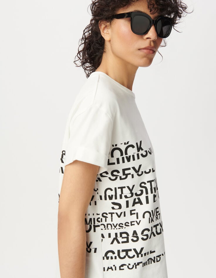 Ikks Tee-shirt Col Rond Blanc Visuel Messages