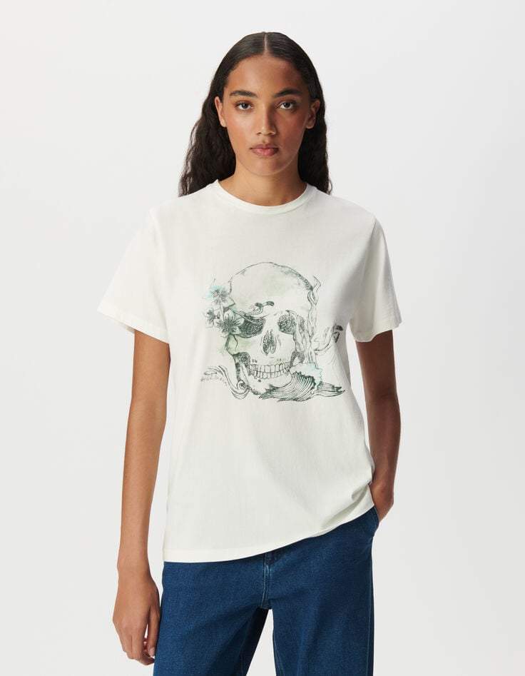 Ikks Tee-shirt Col Rond Blanc Visuel Tête De Mort