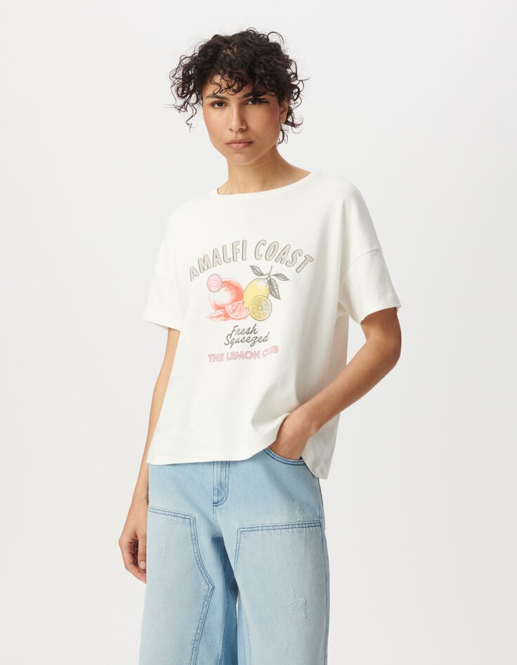 Ikks Tee-shirt Col Rond Blanc Visuels Fruits