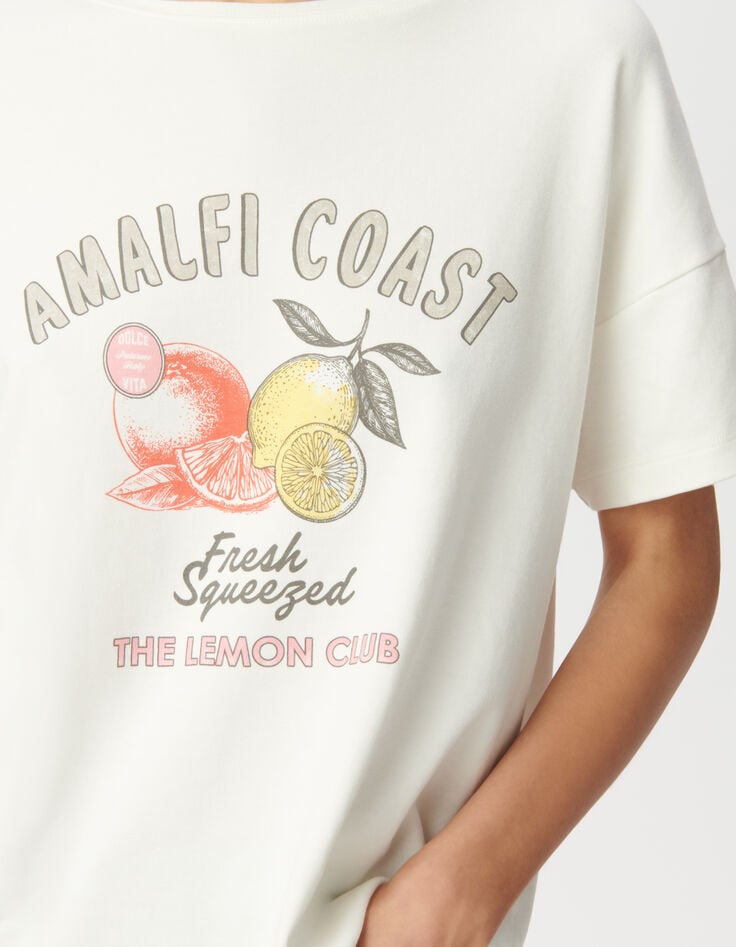 Ikks Tee-shirt Col Rond Blanc Visuels Fruits