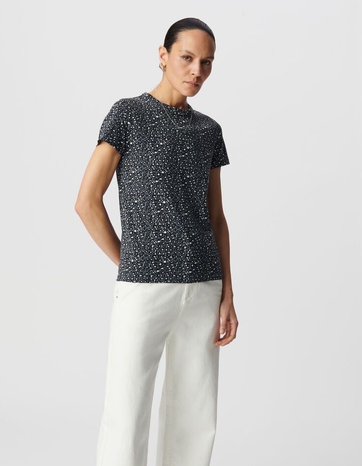 Ikks Tee-shirt Col Rond Gris Imprimé Léopard
