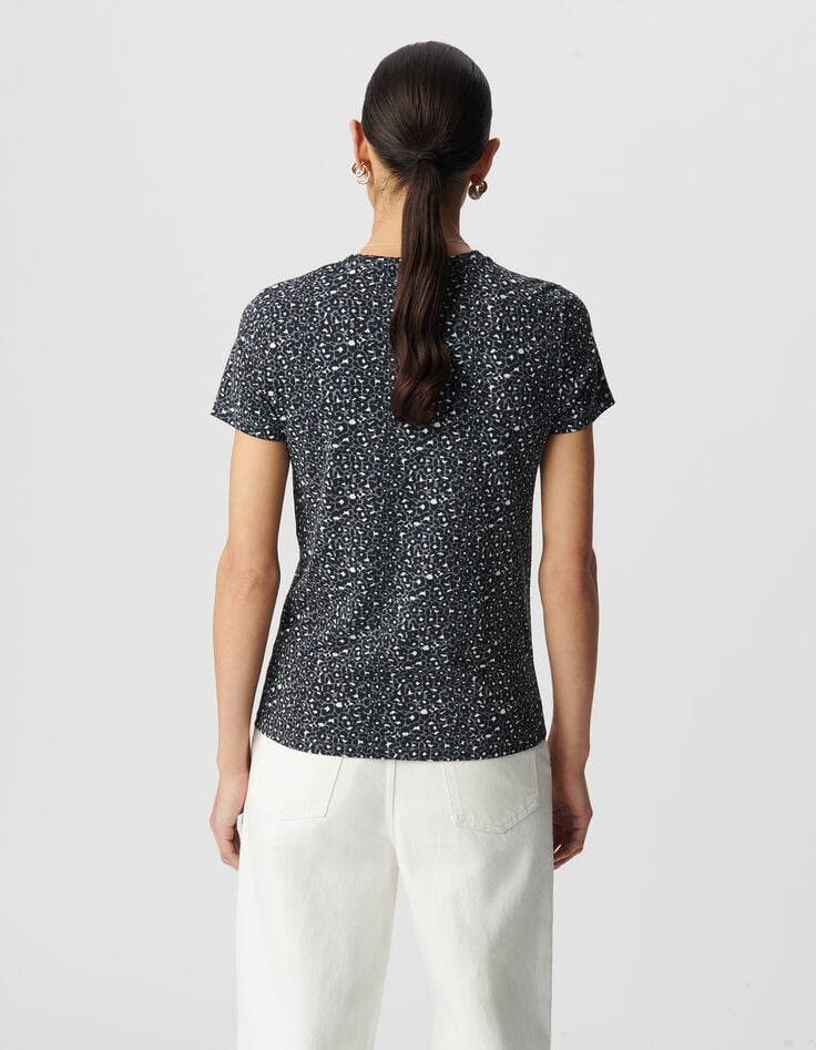 Ikks Tee-shirt Col Rond Gris Imprimé Léopard