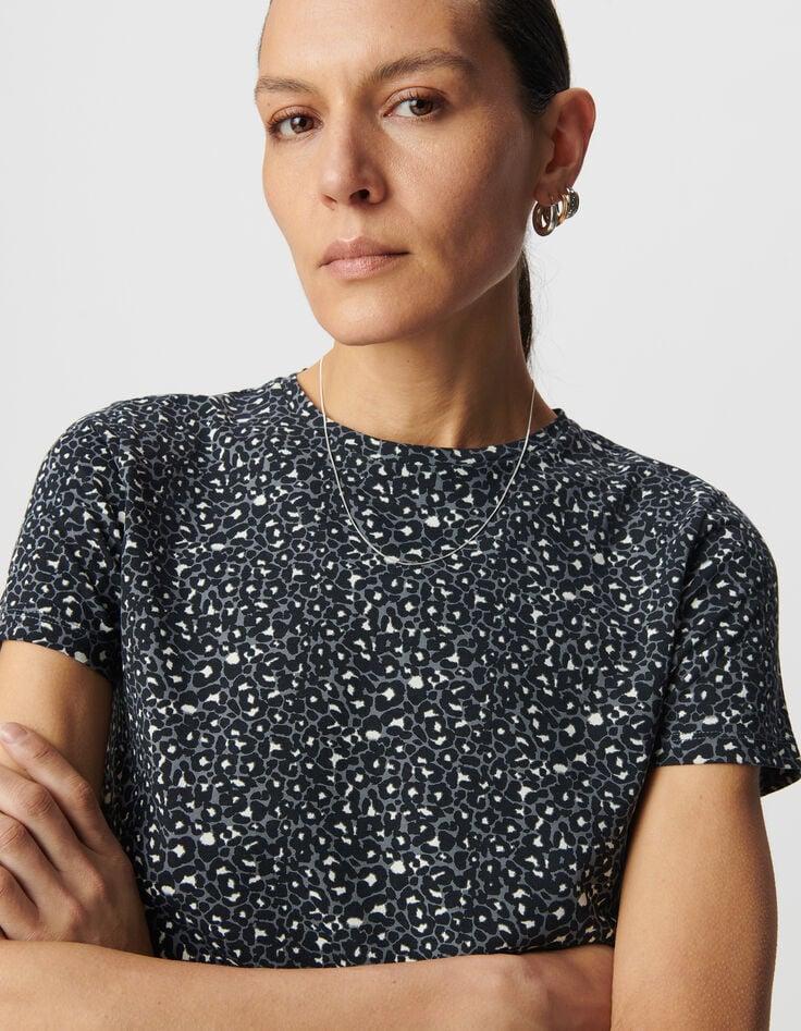 Ikks Tee-shirt Col Rond Gris Imprimé Léopard