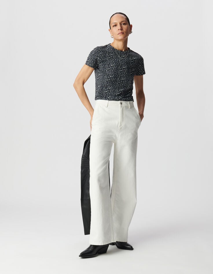 ikks Tee-shirt col rond gris imprimé léopard