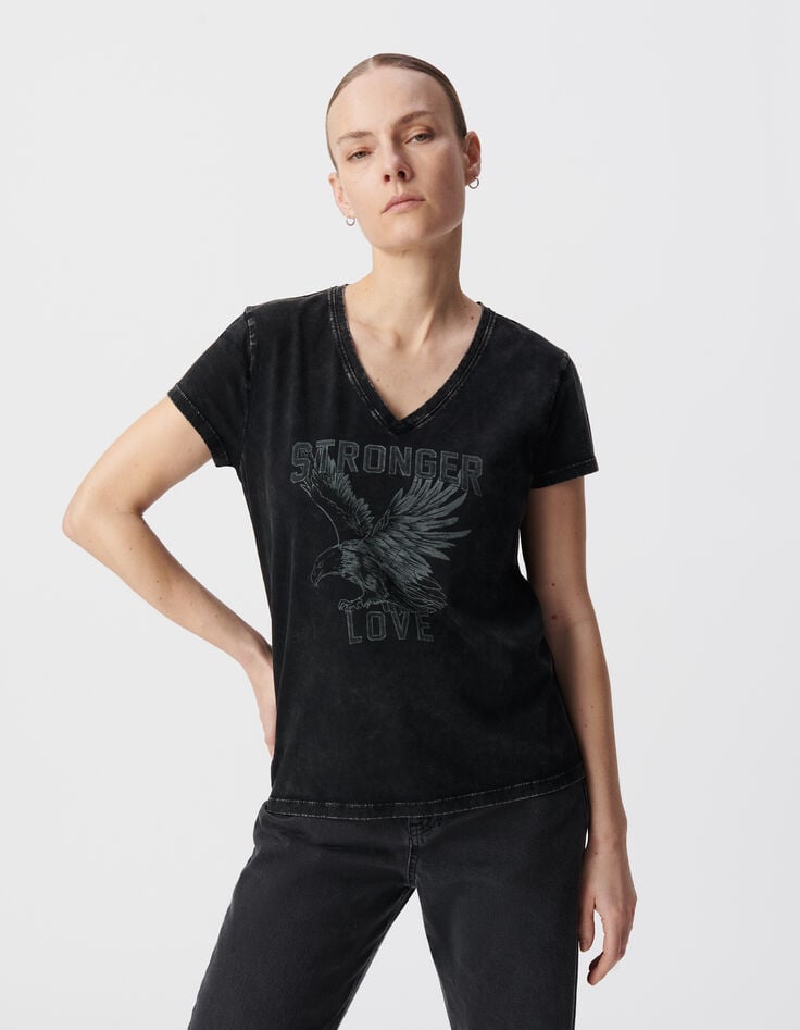 Ikks Tee-shirt Col Rond Gris Visuel Rock Aigle