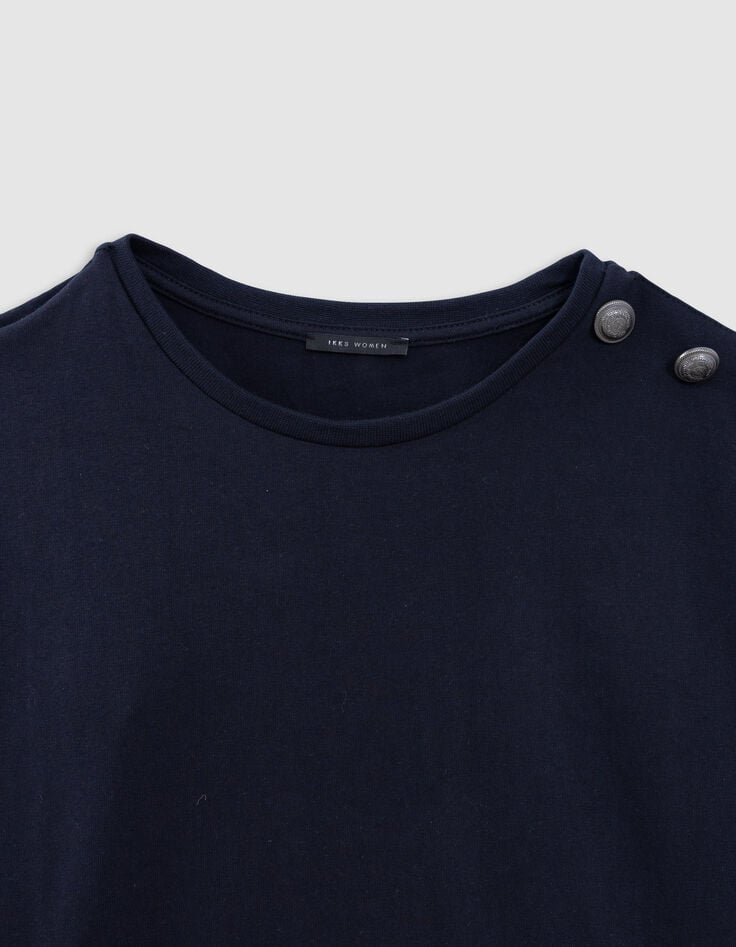 Ikks Tee-shirt Col Rond Marine Boutons Militaire