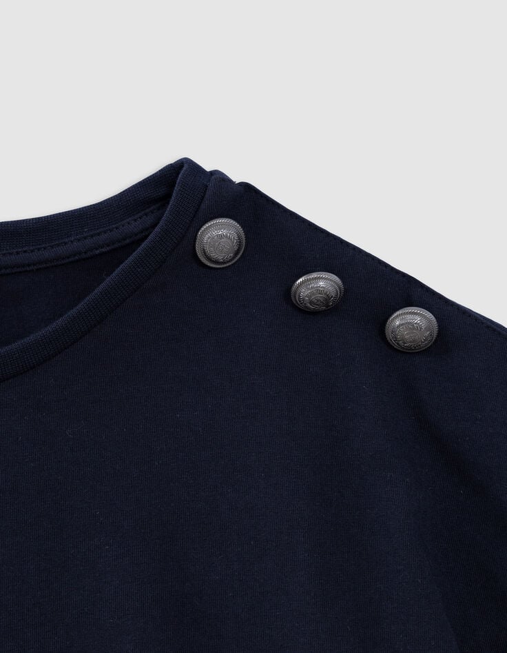 Ikks Tee-shirt Col Rond Marine Boutons Militaire