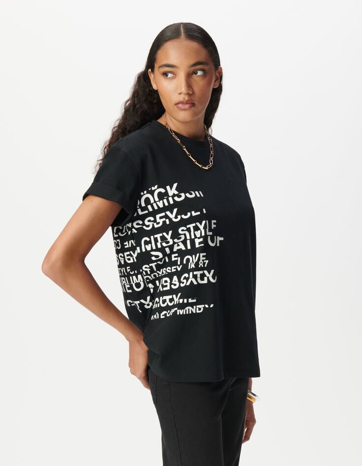 Ikks Tee-shirt Col Rond Noir Visuel Messages
