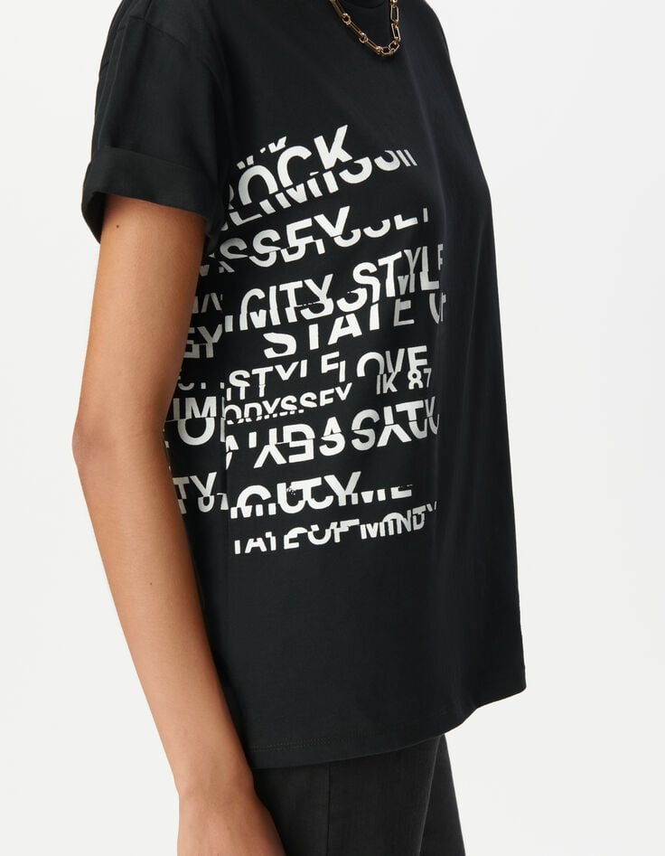 Ikks Tee-shirt Col Rond Noir Visuel Messages