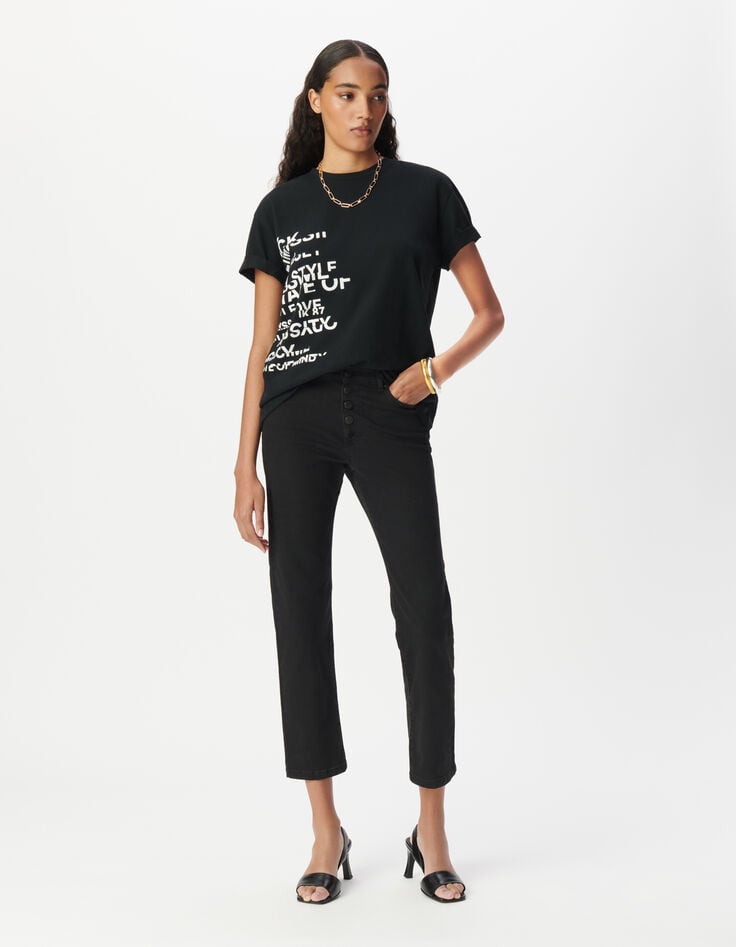 ikks Tee-shirt col rond noir visuel messages