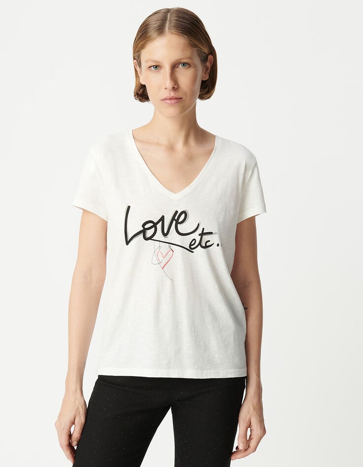 Ikks Tee-shirt Col V Blanc Coton Bio Message Femme
