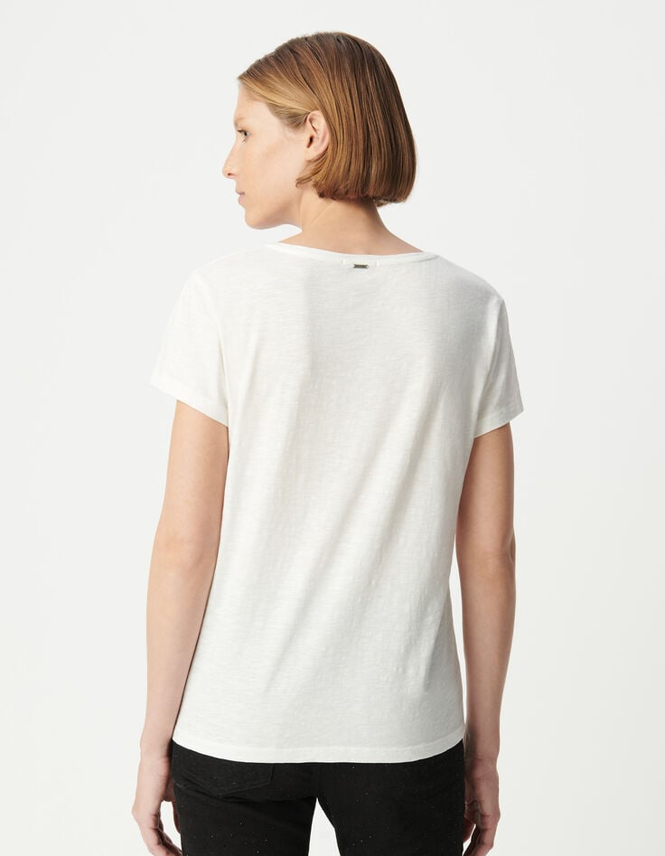 Ikks Tee-shirt Col V Blanc Coton Bio Message Femme
