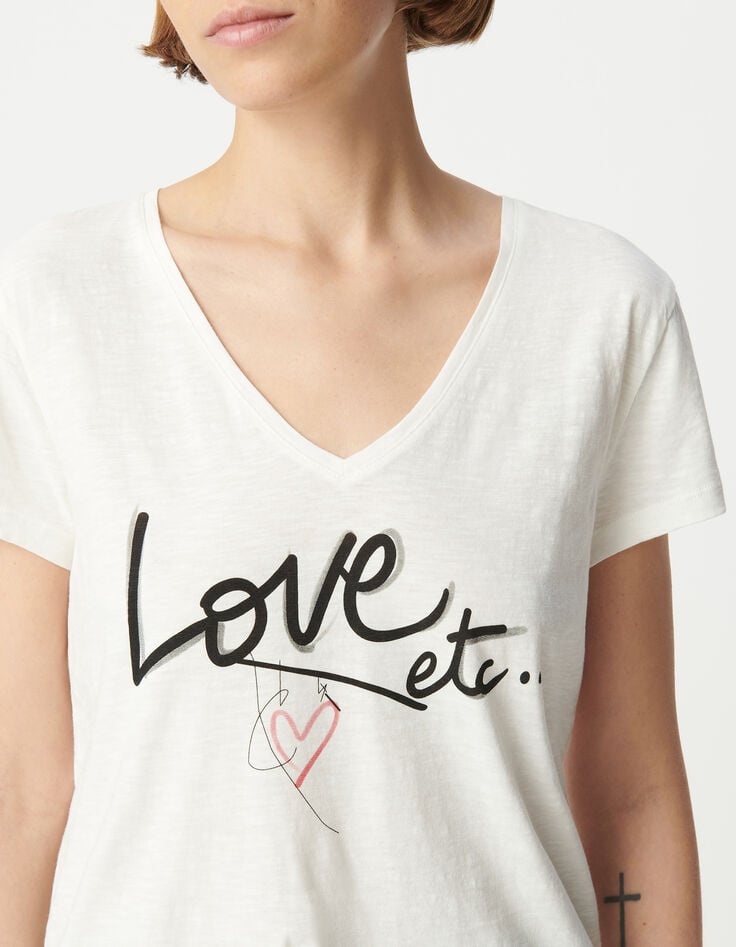 Ikks Tee-shirt Col V Blanc Coton Bio Message Femme