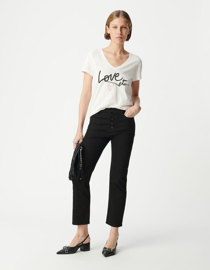 ikks Tee-shirt col V blanc coton bio message Femme