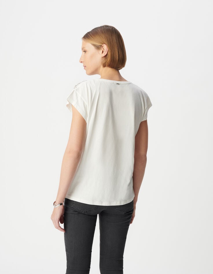 Ikks Tee-shirt Col V Blanc Décor Bijoux Femme