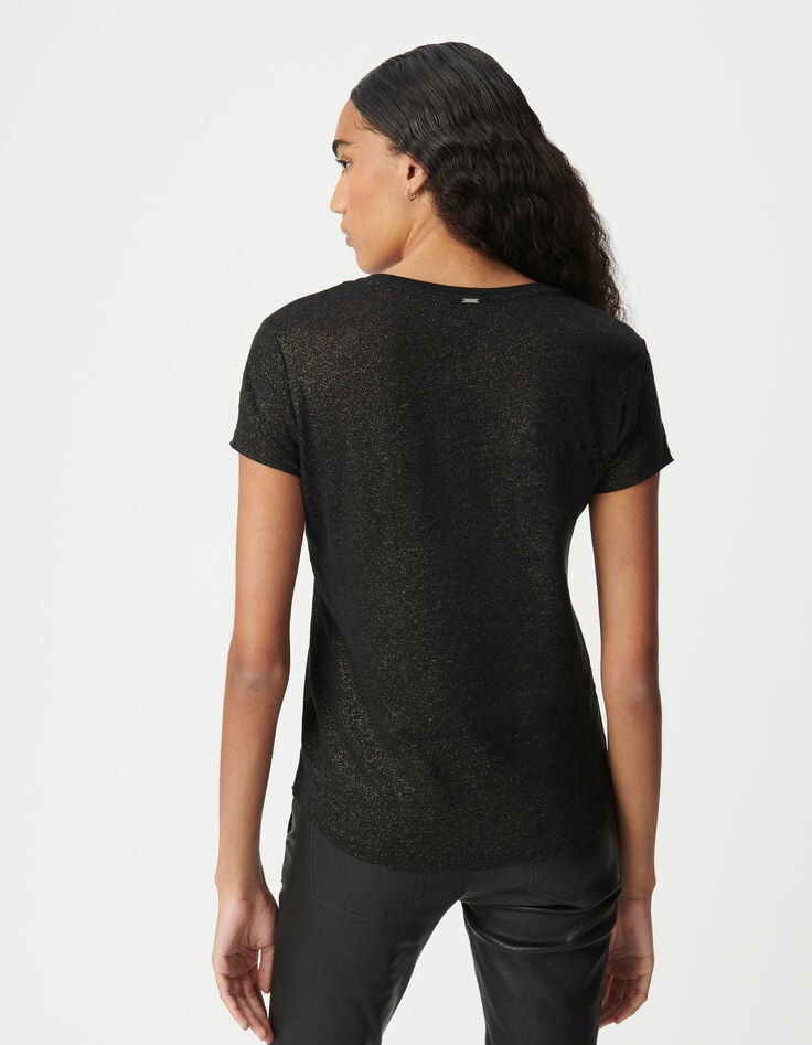 Ikks Tee-shirt Col V Noir En Lin Foil Femme