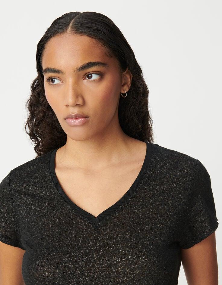 Ikks Tee-shirt Col V Noir En Lin Foil Femme