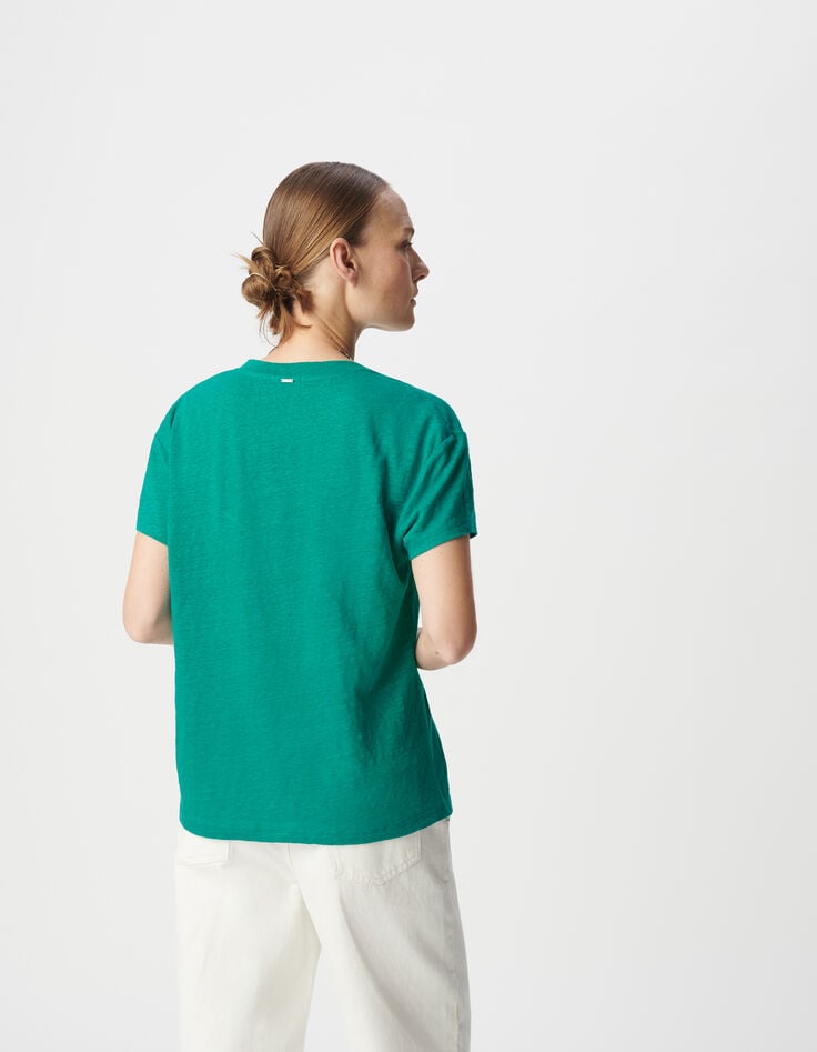 Ikks Tee-shirt Col V Turquoise Maille De Lin Femme