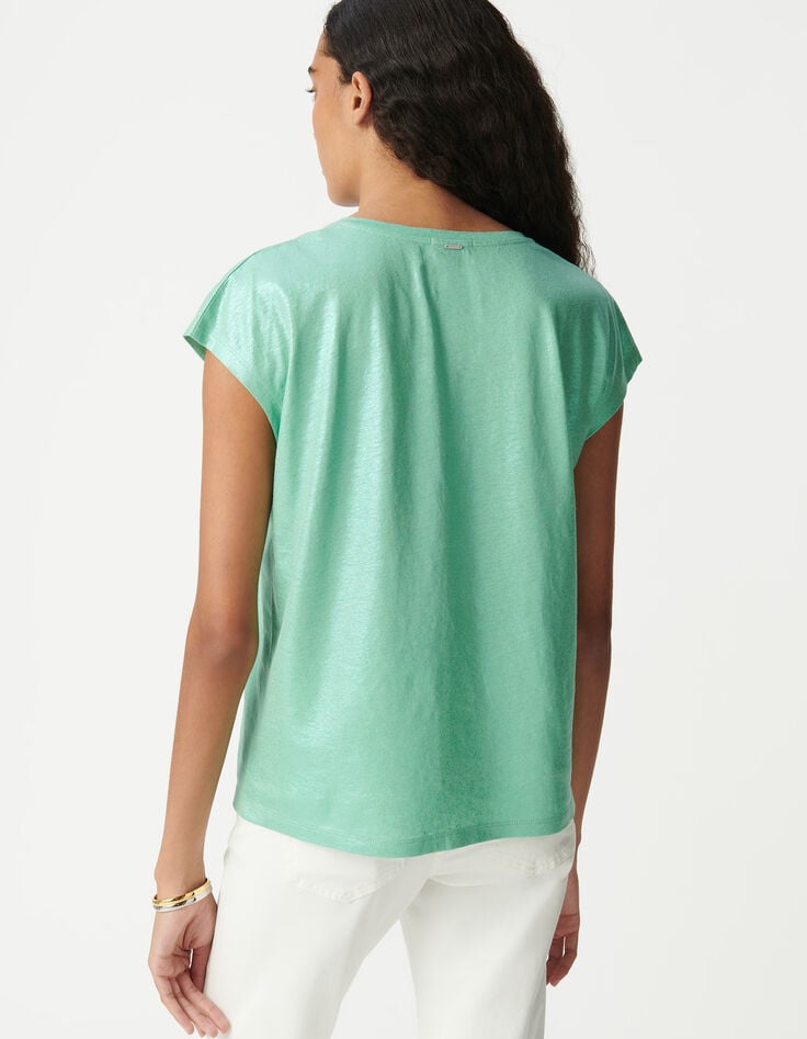 Ikks Tee-shirt Col V Vert Maille Irisée Femme