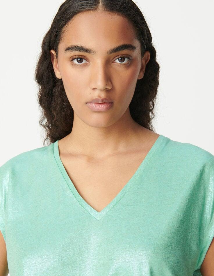 Ikks Tee-shirt Col V Vert Maille Irisée Femme