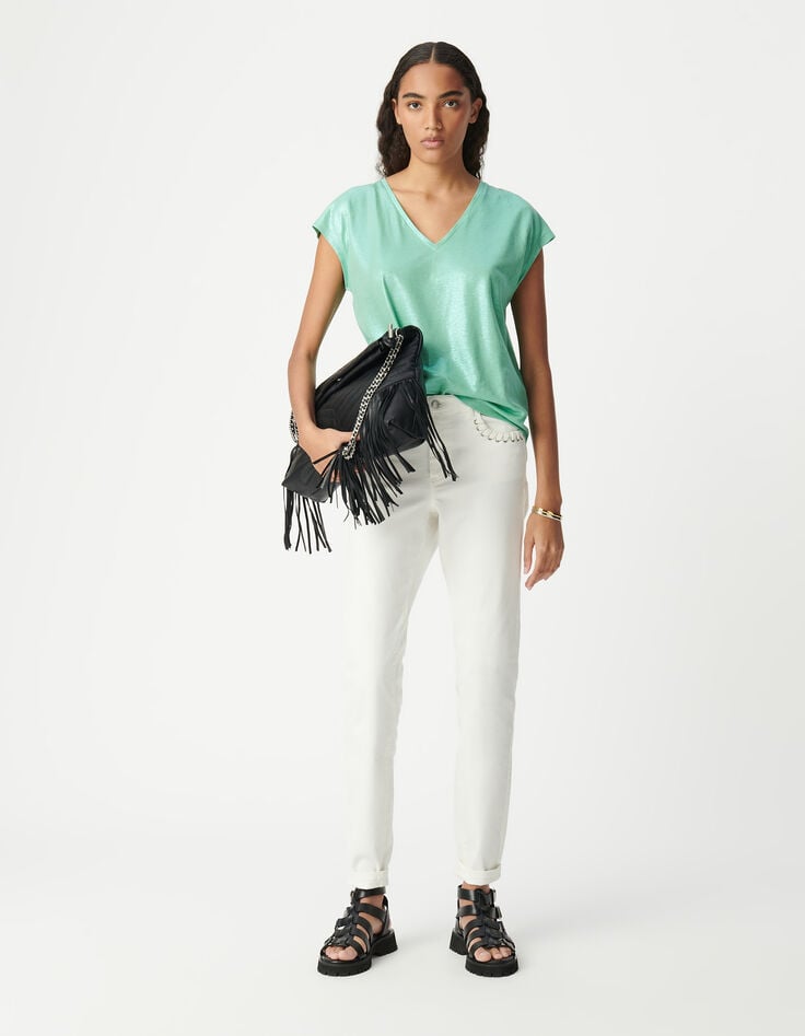 ikks Tee-shirt col V vert maille irisée Femme