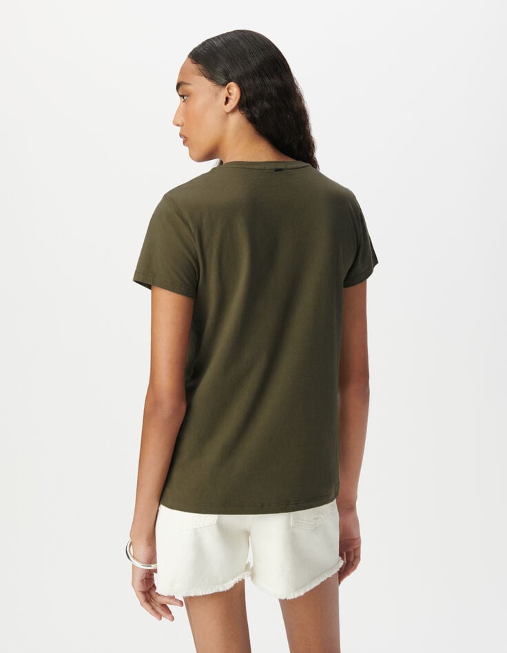 Ikks Tee-shirt Encolure V Kaki Visuel Tête De Mort