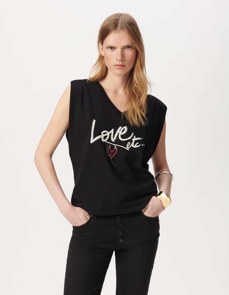 Ikks Tee-shirt Encolure V Noir Message Coeur