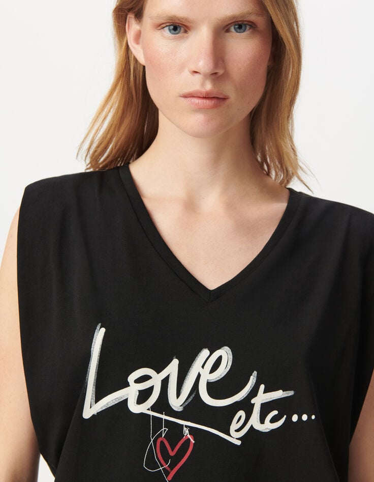 Ikks Tee-shirt Encolure V Noir Message Coeur