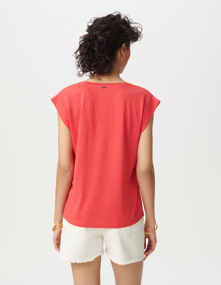 Ikks Tee-shirt Encolure V Rouge Message