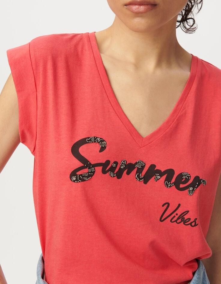 Ikks Tee-shirt Encolure V Rouge Message