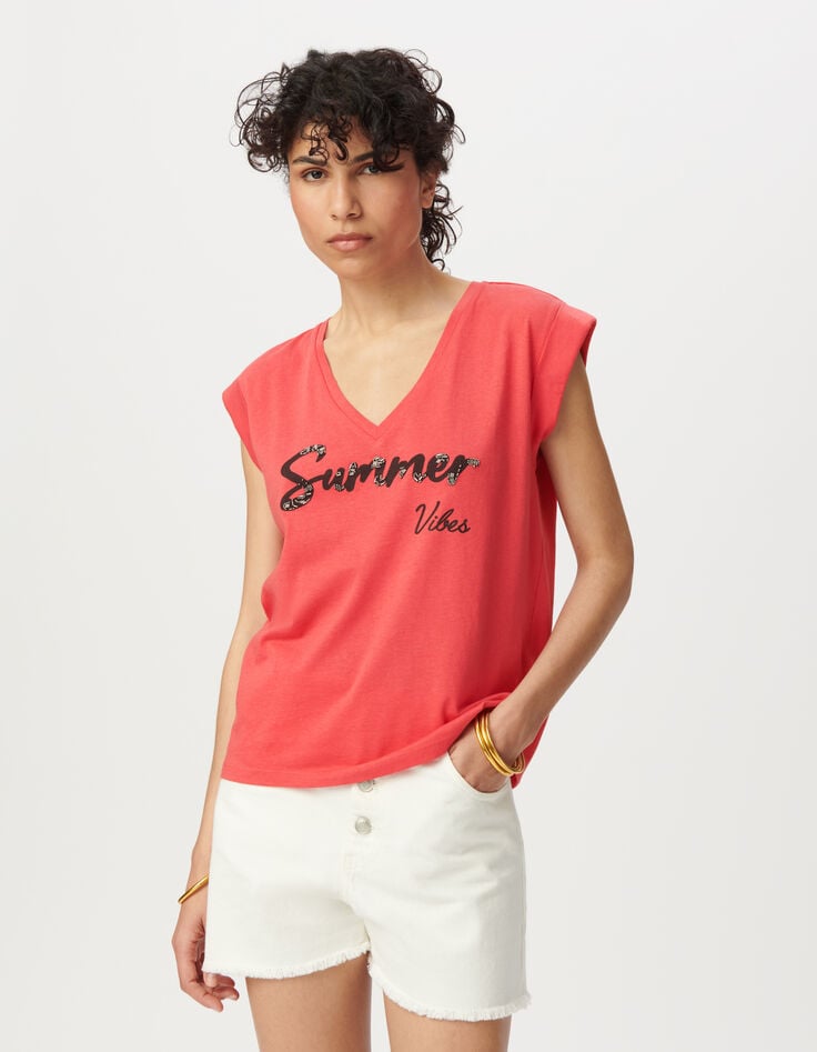 ikks Tee-shirt encolure V rouge message