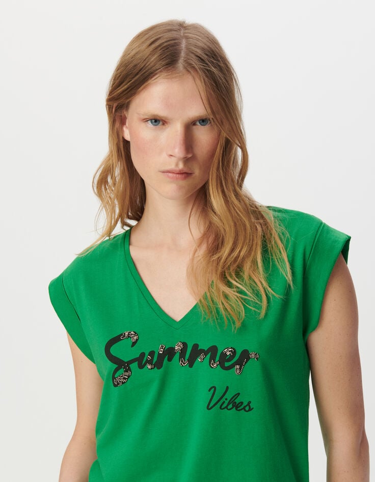 Ikks Tee-shirt Encolure V Vert Message