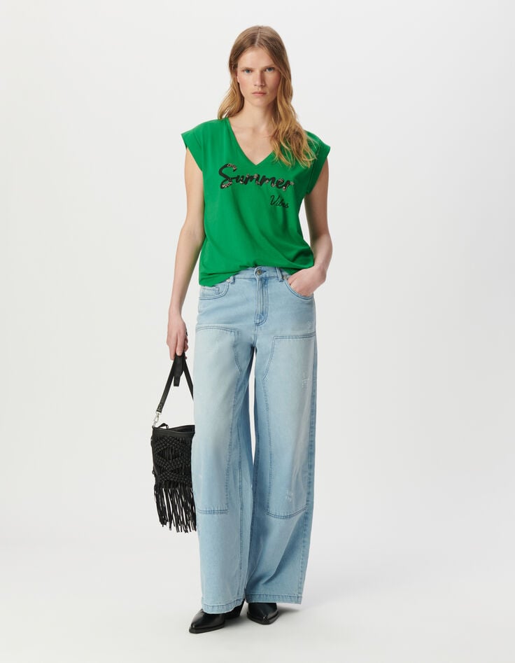 ikks Tee-shirt encolure V vert message